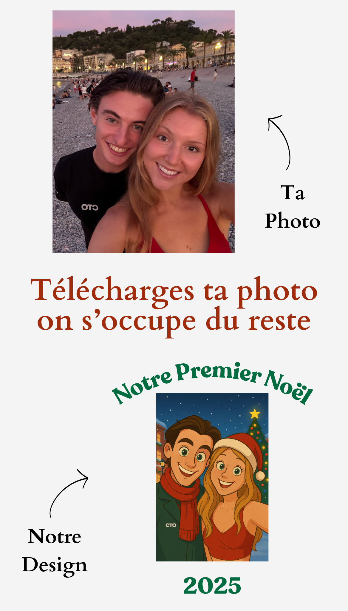 T-Shirt Noel personnalisé rendu du design à partir de votre photo