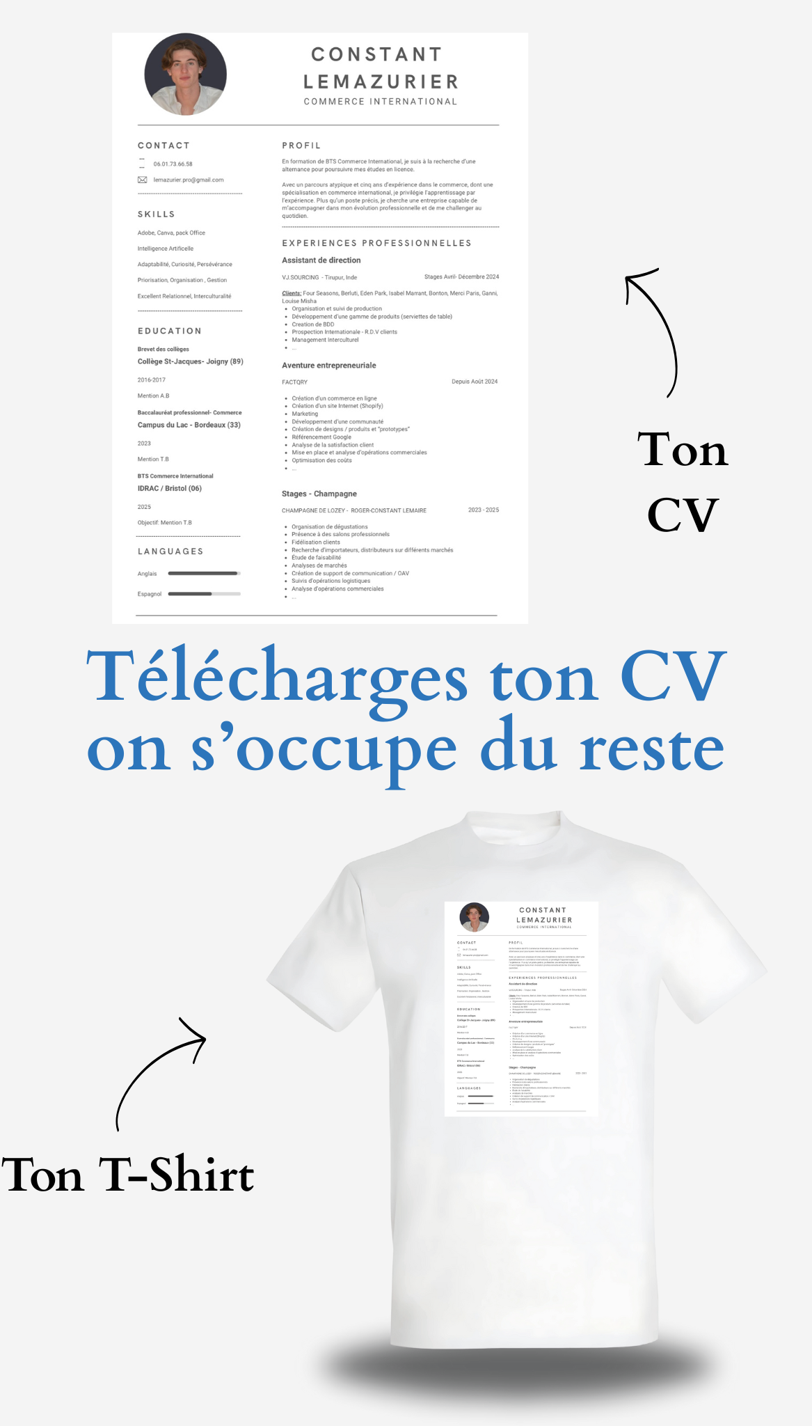 T-Shirt CV personnalisé - Cherche 1 Alternance