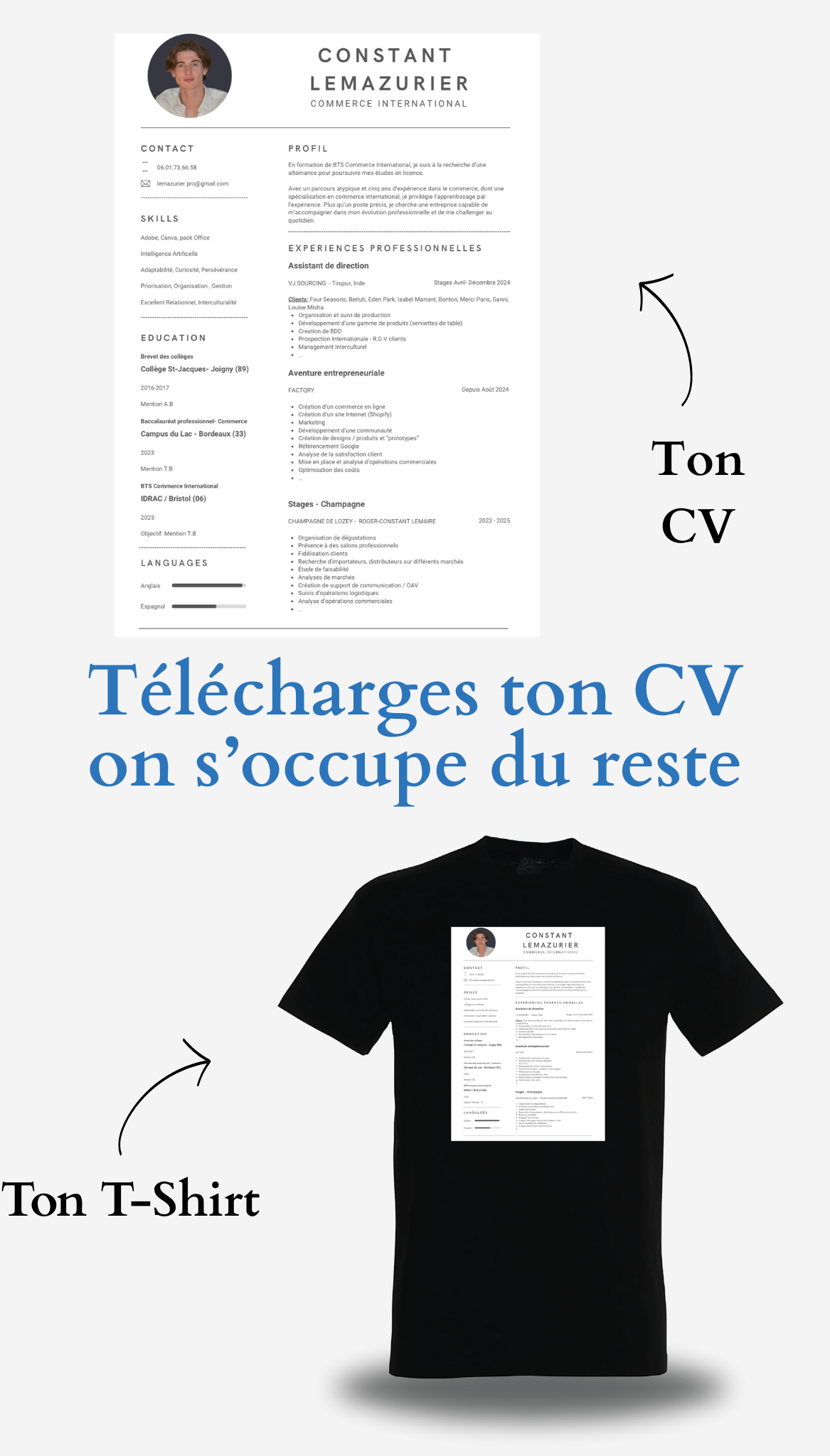 T-Shirt CV personnalisé - Cherche 1 Emploi