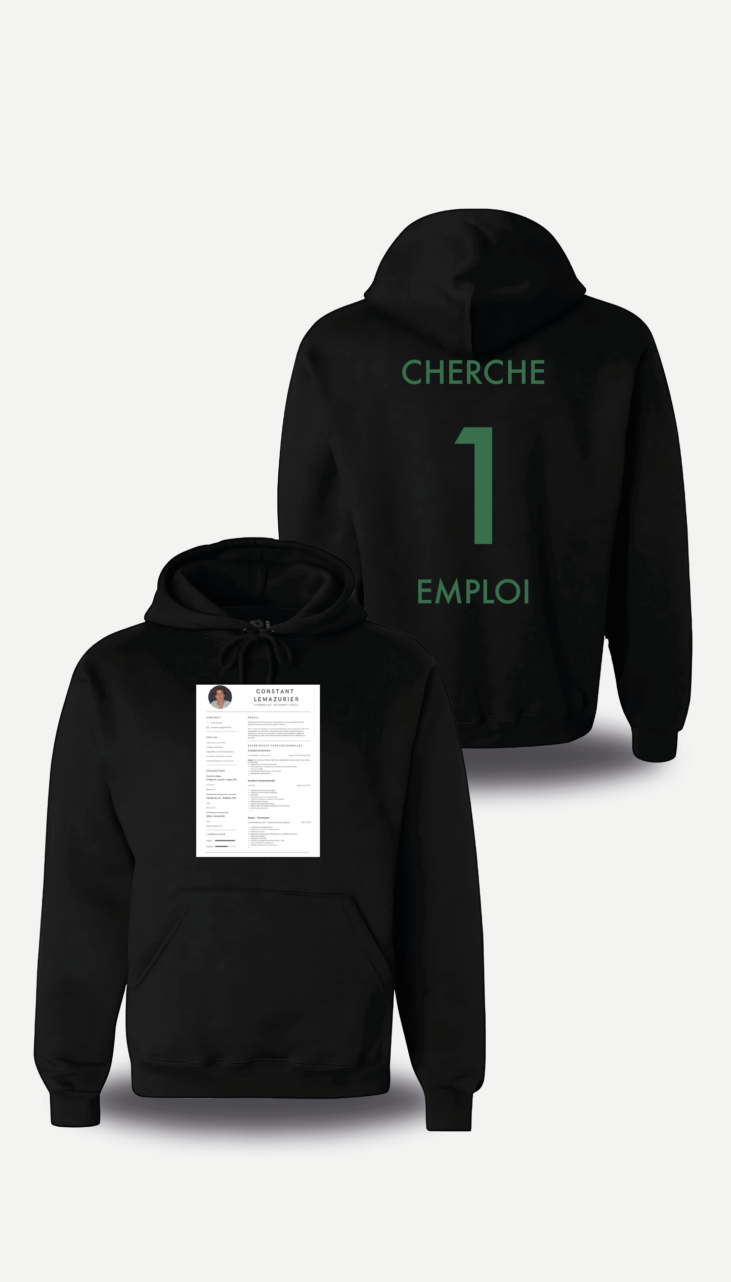 Sweatshirt CV personnalisé - Cherche 1 Emploi
