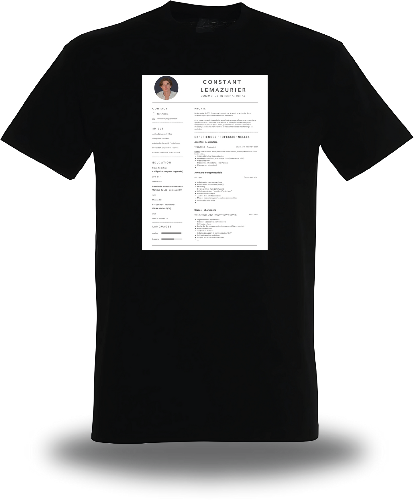 T-Shirt CV personnalisé - Cherche 1 Alternance
