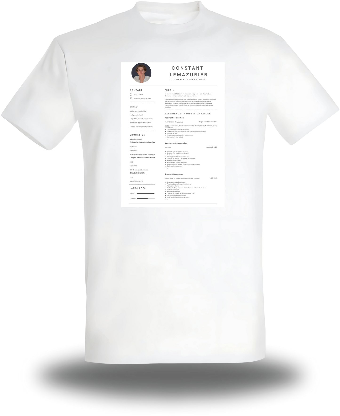 T-Shirt CV personnalisé - Cherche 1 Alternance