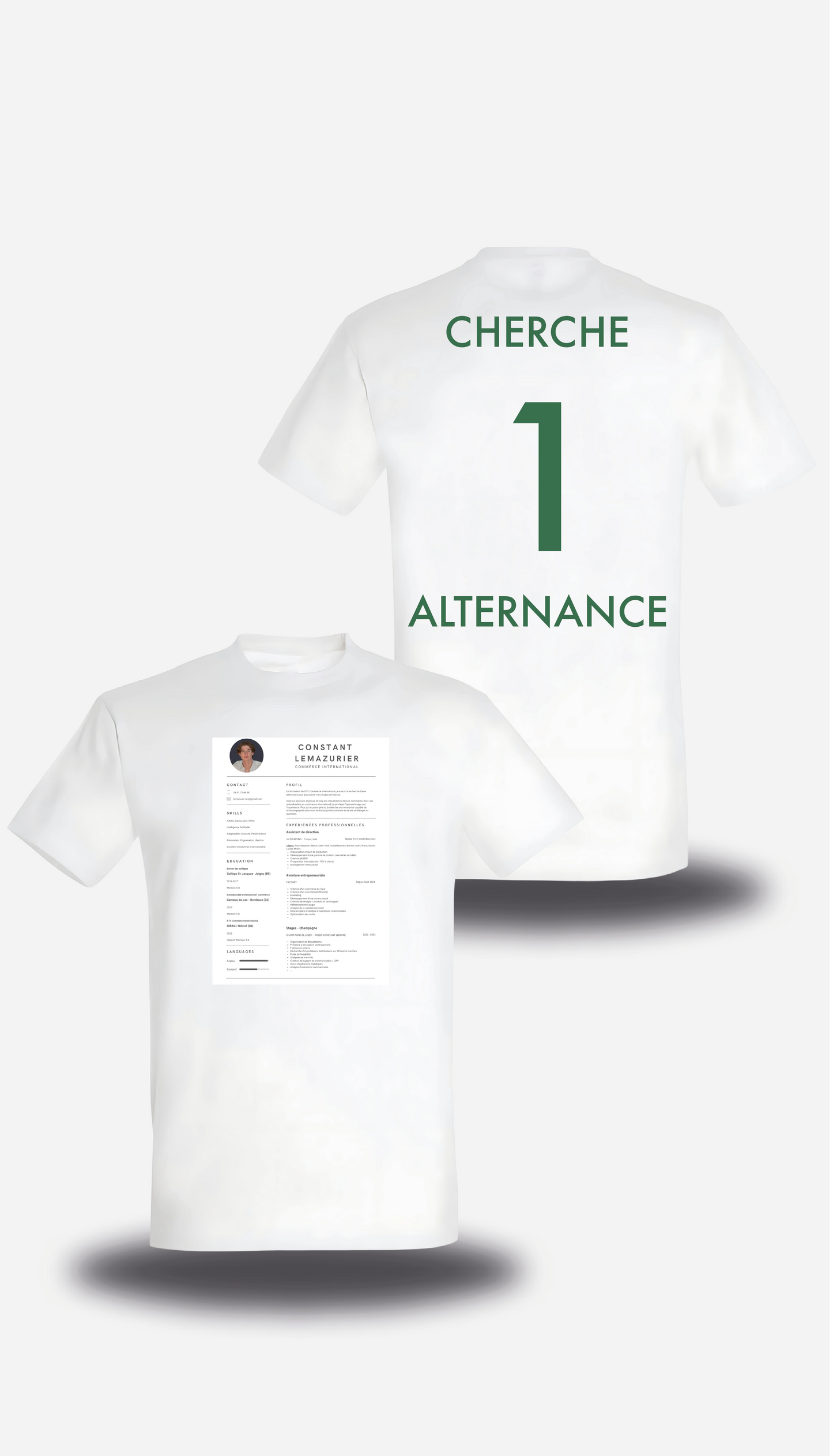 T-Shirt CV personnalisé - Cherche 1 Alternance