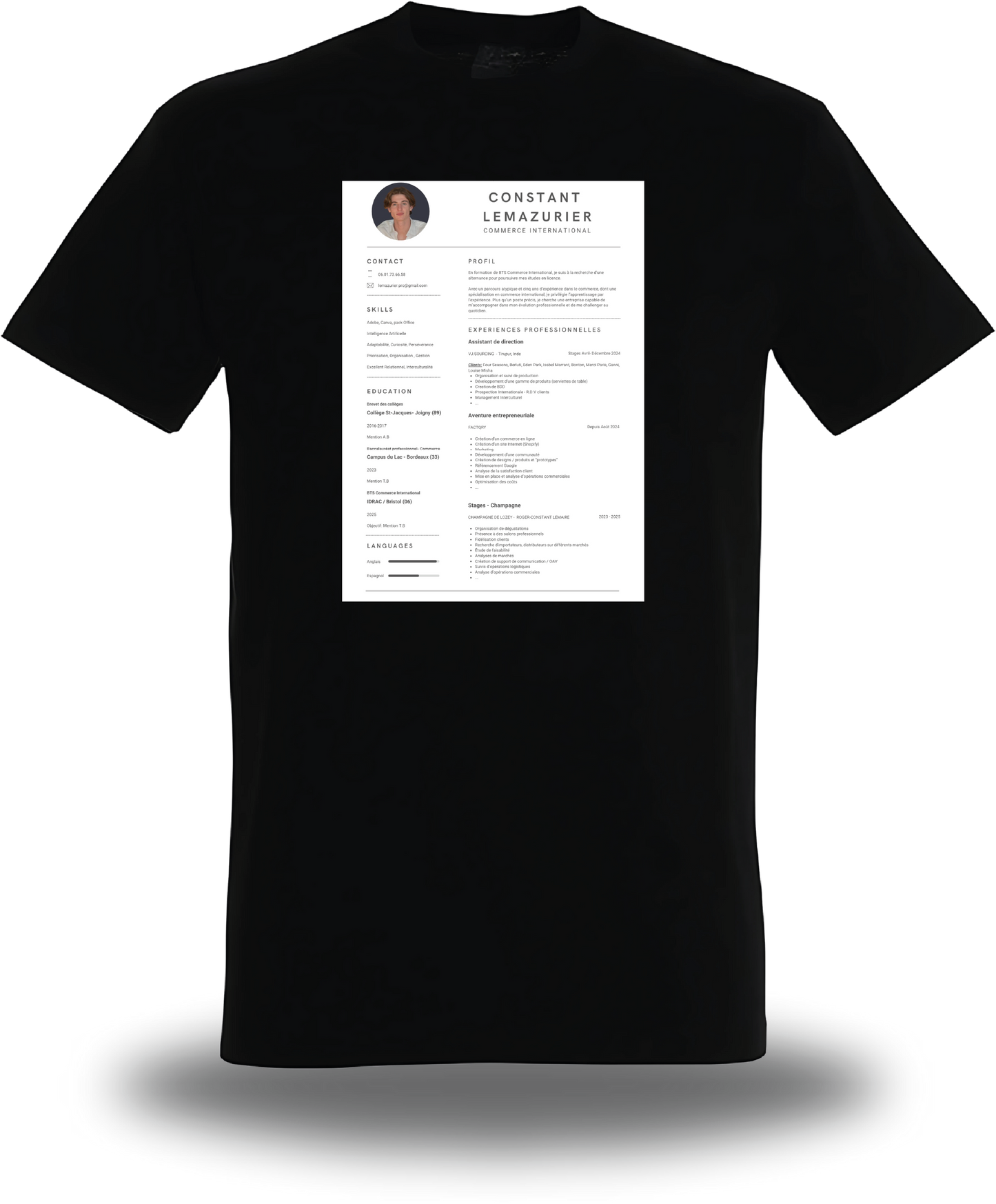 T-Shirt CV personnalisé - Cherche 1 Emploi