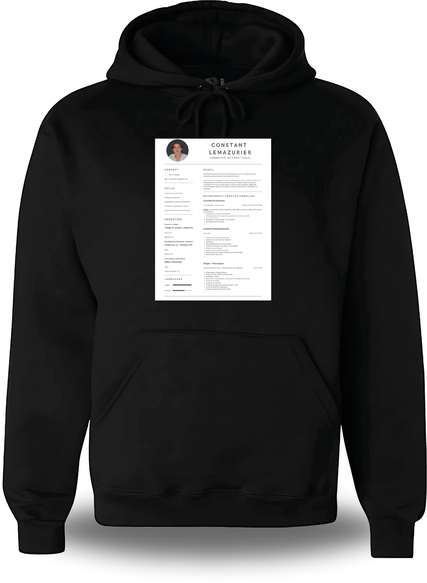 Sweatshirt CV personnalisé - Cherche 1 Emploi