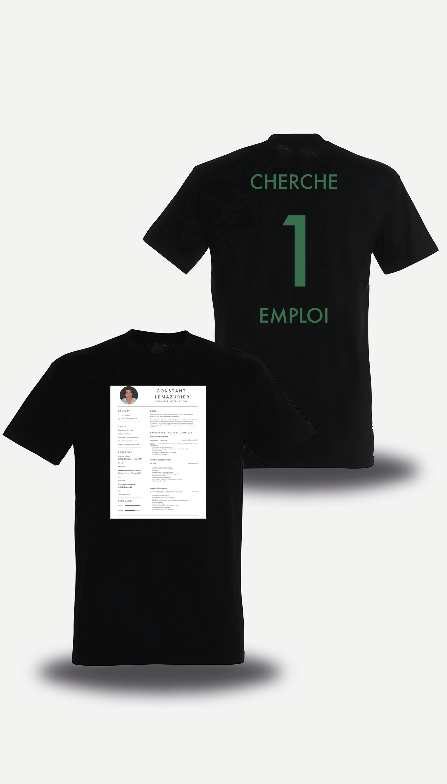 T-Shirt CV personnalisé - Cherche 1 Emploi