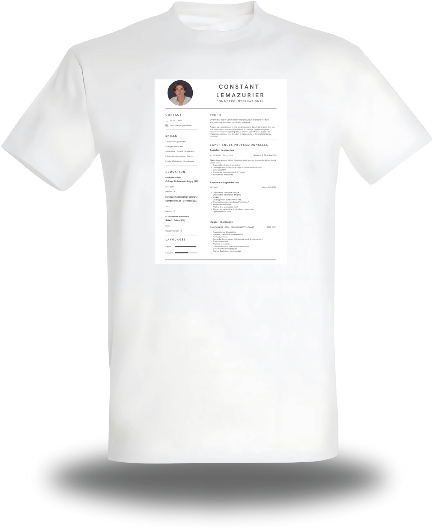 T-Shirt CV personnalisé - Cherche 1 Emploi