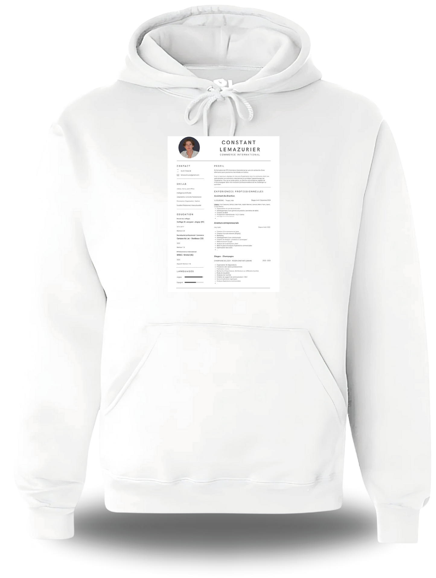 Sweatshirt CV personnalisé - Cherche 1 Emploi