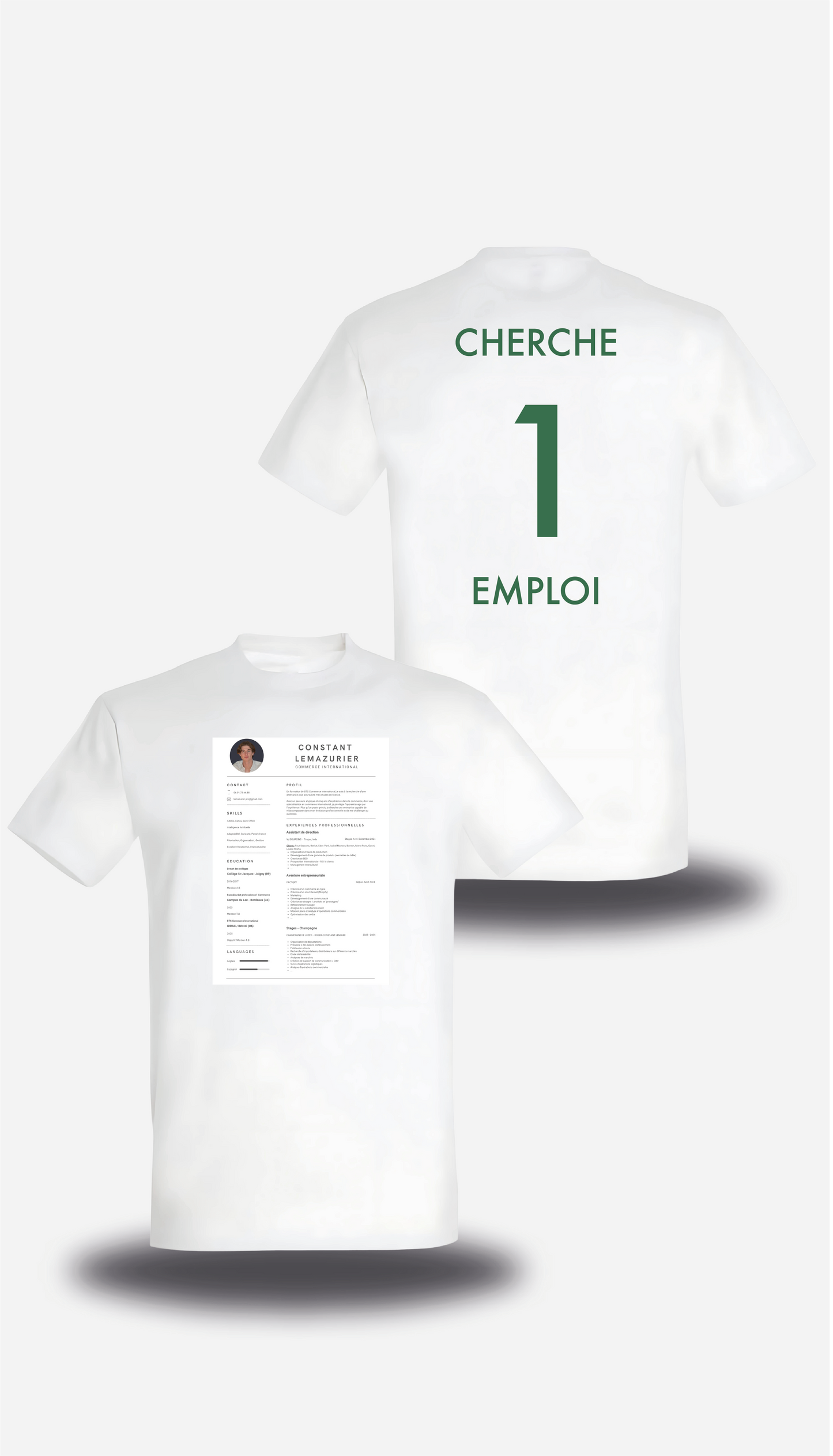 T-Shirt CV personnalisé - Cherche 1 Emploi