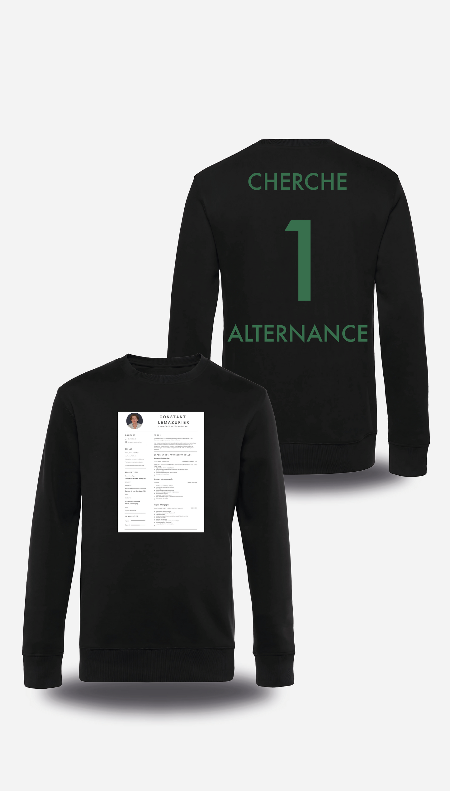 T-Shirt CV personnalisé - Cherche 1 Alternance