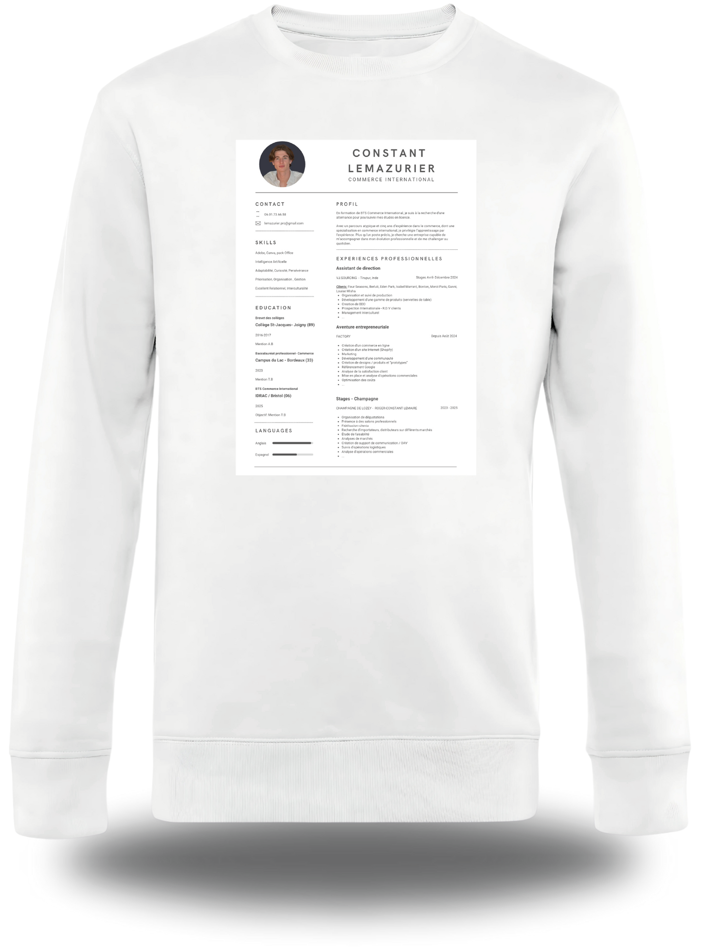 T-Shirt CV personnalisé - Cherche 1 Alternance
