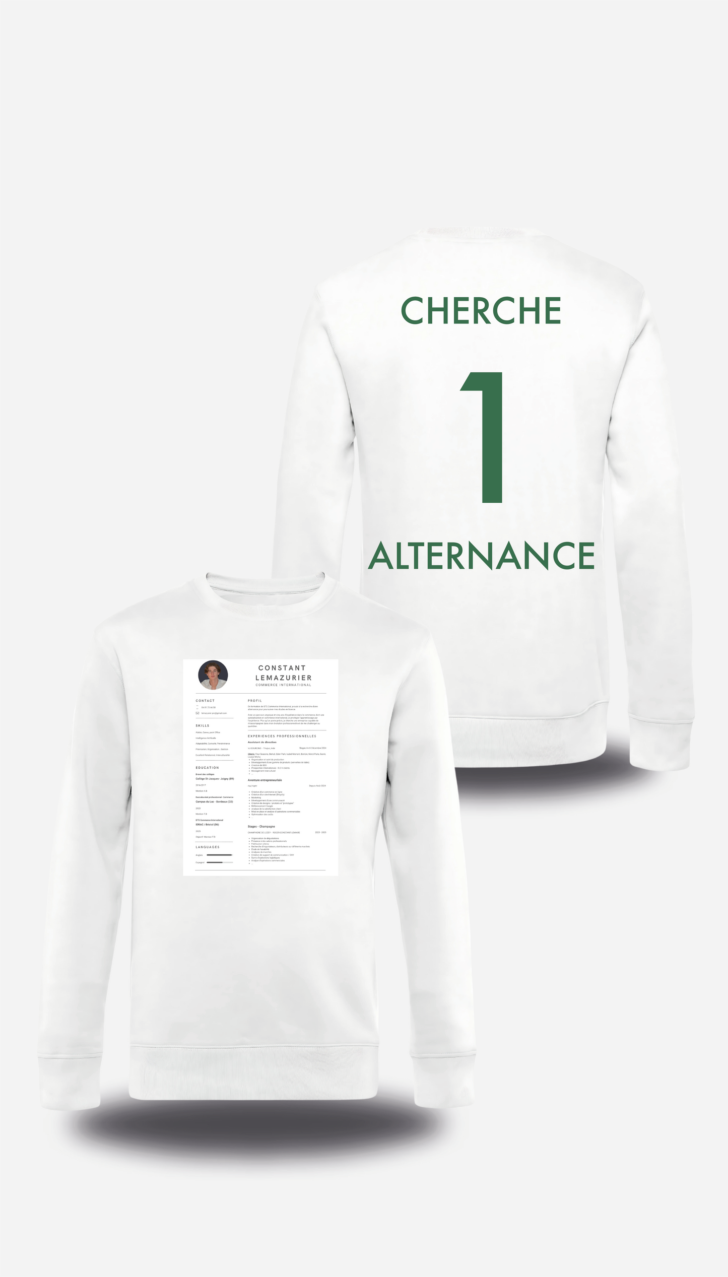 T-Shirt CV personnalisé - Cherche 1 Alternance