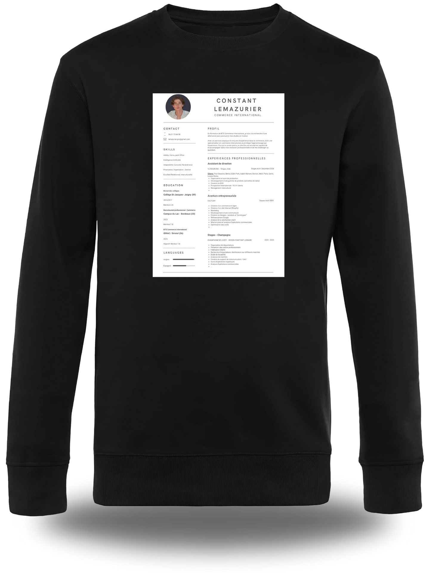 T-Shirt CV personnalisé - Cherche 1 Emploi