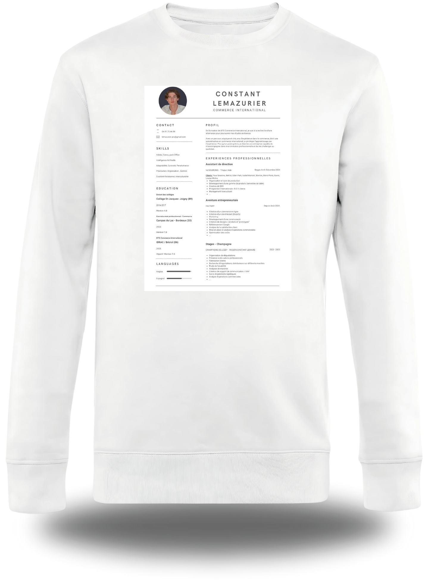 T-Shirt CV personnalisé - Cherche 1 Emploi