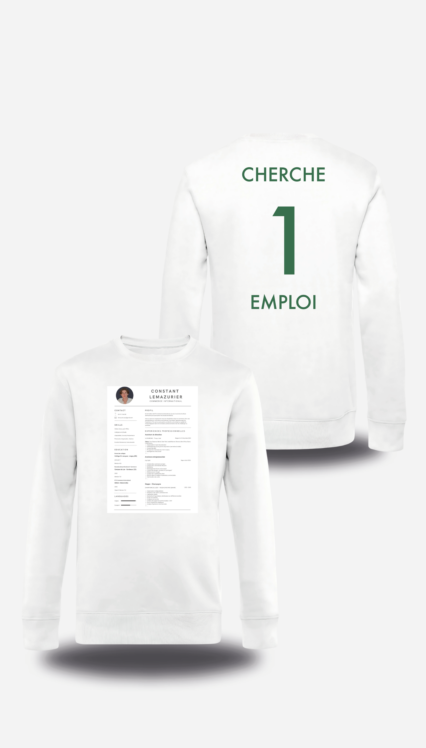 T-Shirt CV personnalisé - Cherche 1 Emploi
