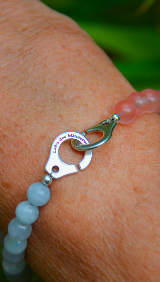 Natural stone bracelet "Cabris" Aquamarine X Rose Quartz