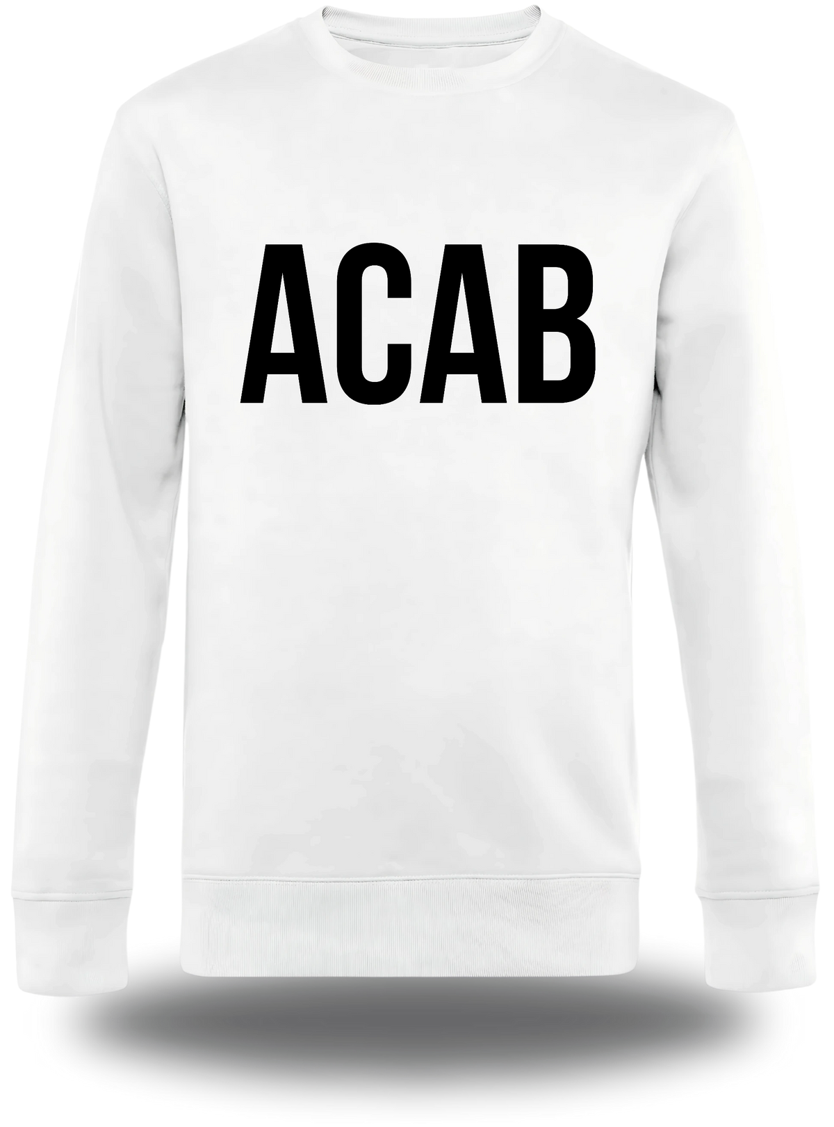 Pull col rond blanc « ACAB - All cops are Bastards » vu de face, design politique et révolution