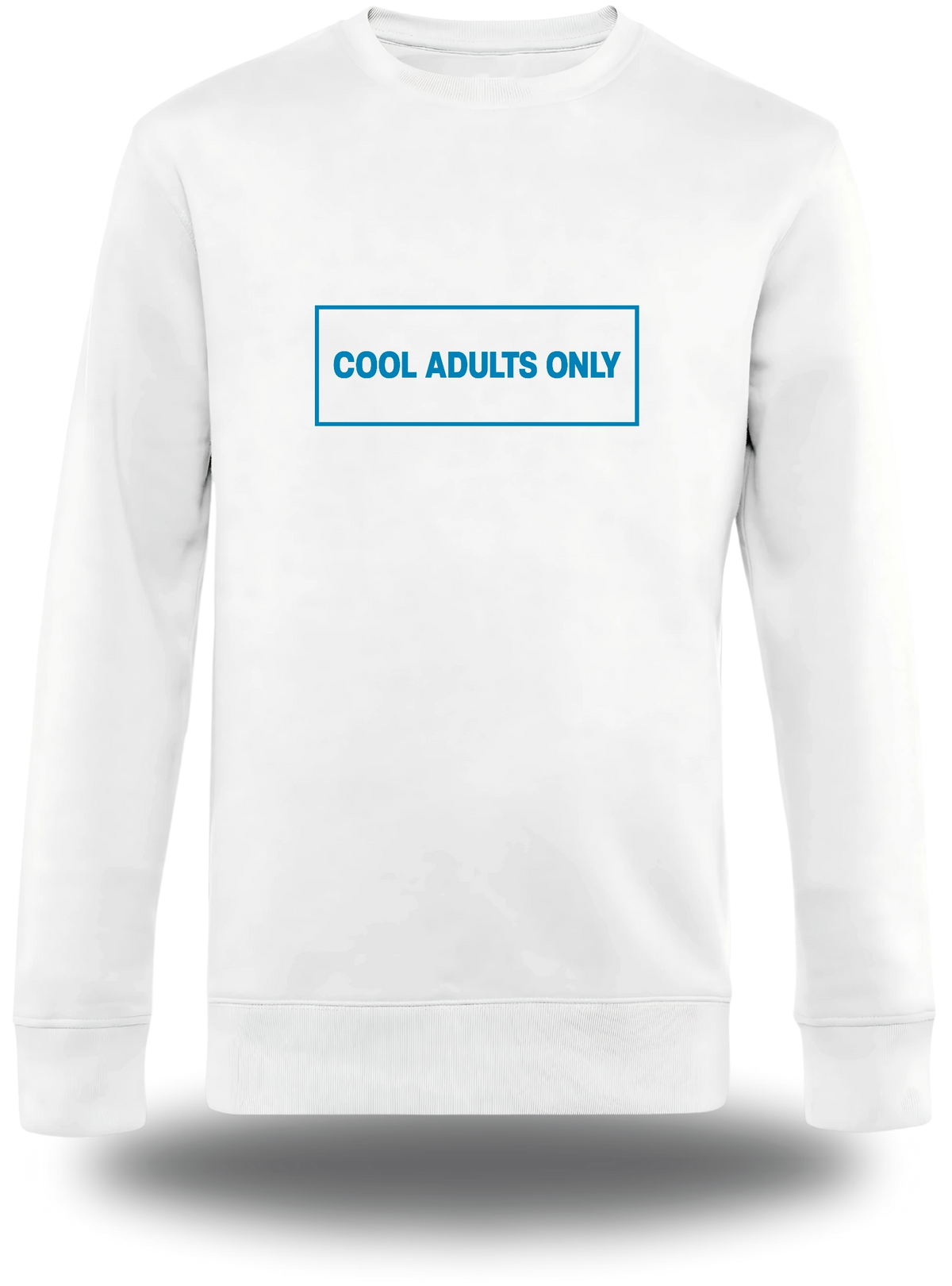 Pull col rond blanc Cool Adults Only vu de face, design amour, humour, papa, grand parent