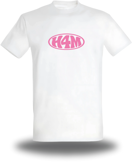 T-shirt bianca «H4M», vista frontale, design a tema internet e umorismo