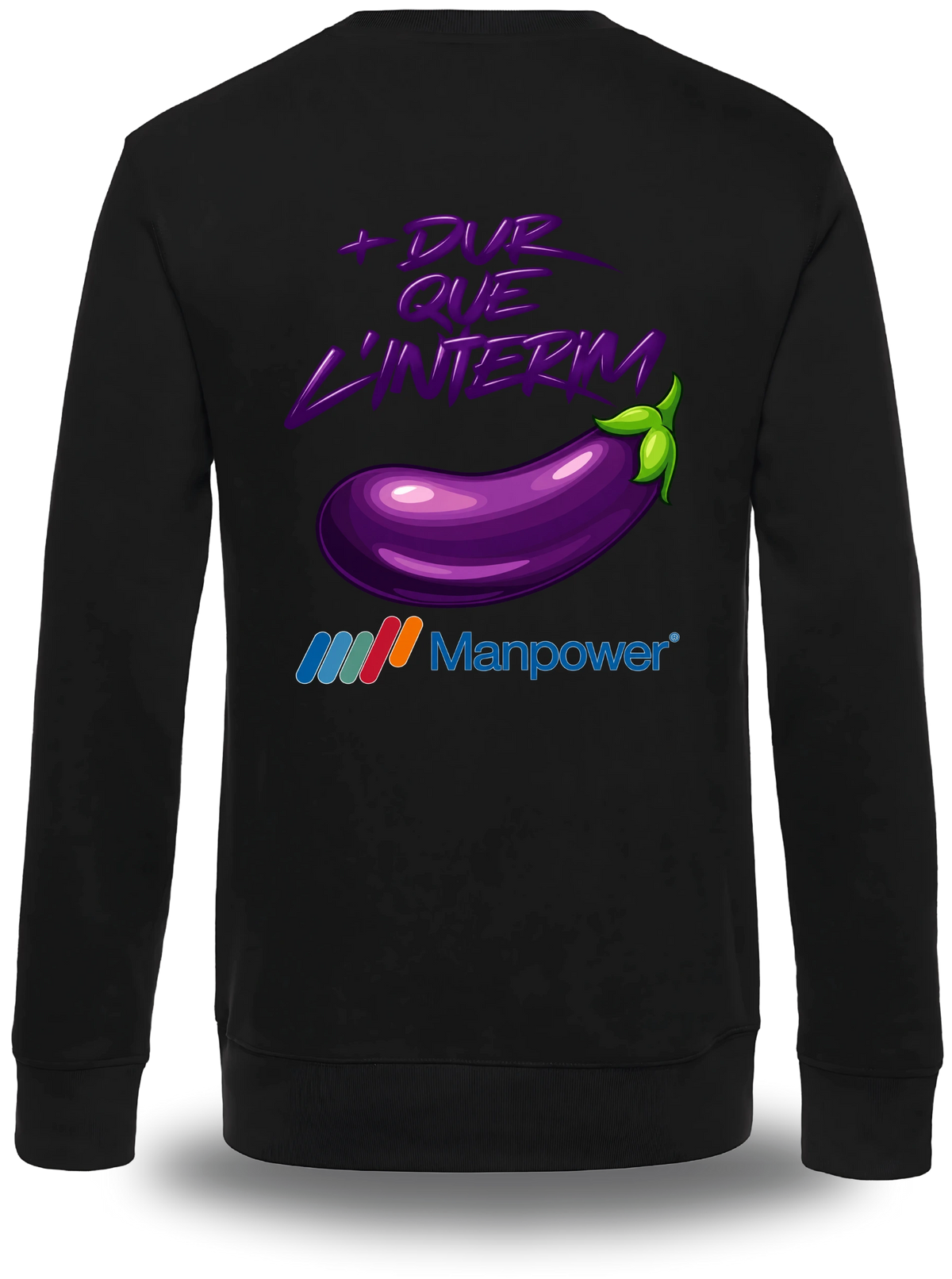 T-shirt manches longues noir Anyme Fuck manpower - Plus dur que l'intérim vu de dos, design humour, geek culture, intérim