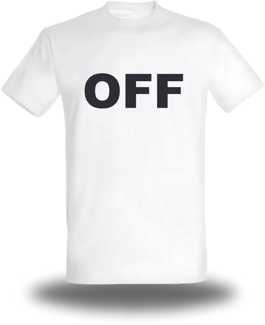 T-shirt blanc Off vu de face, design humour, T-shirt Off, dimanches, famille