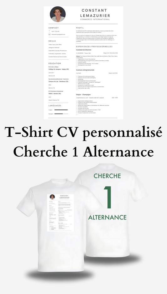 T-Shirt CV personnalisé - Cherche 1 Alternance