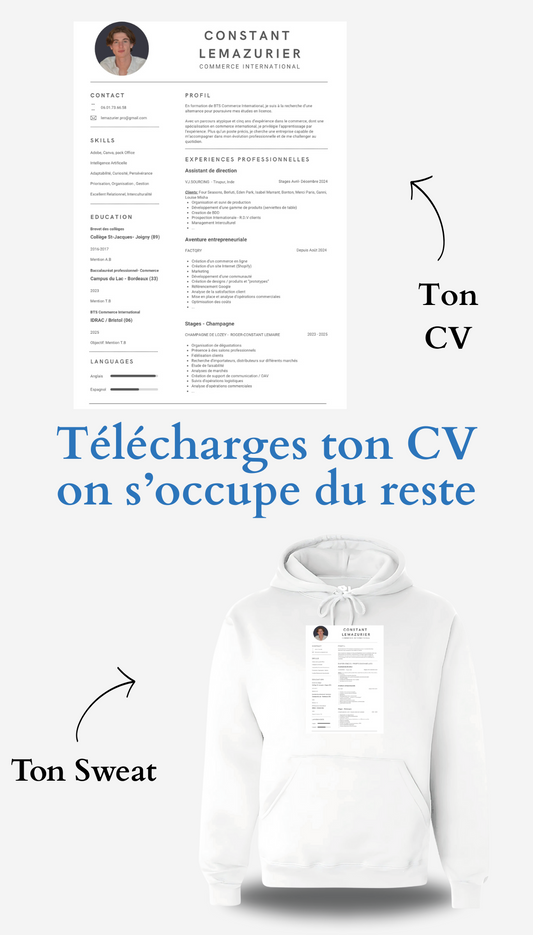 Sweatshirt CV personnalisé - Cherche 1 Alternance