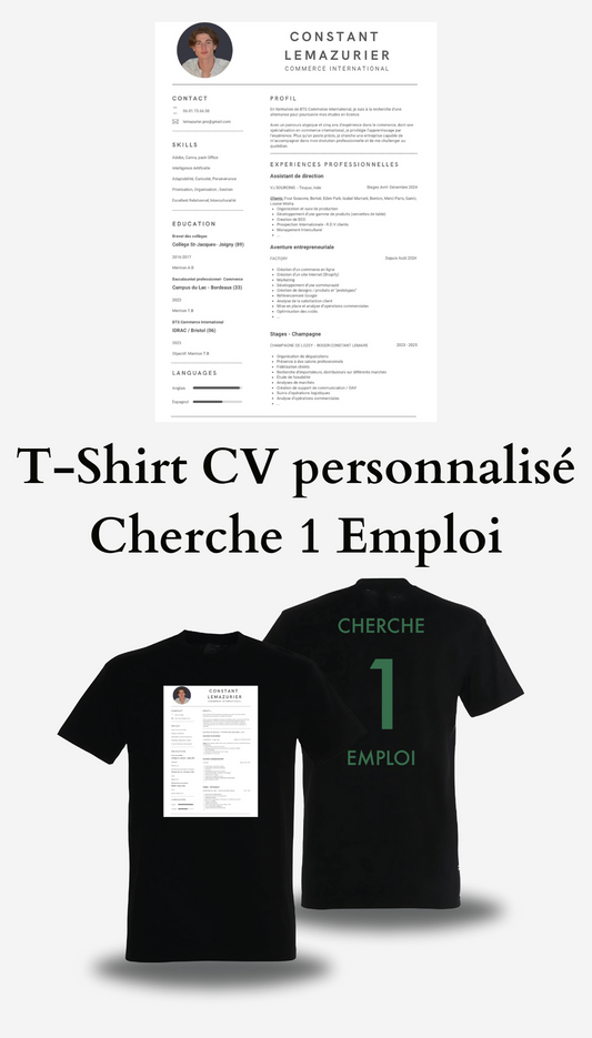 T-Shirt CV personnalisé - Cherche 1 Emploi
