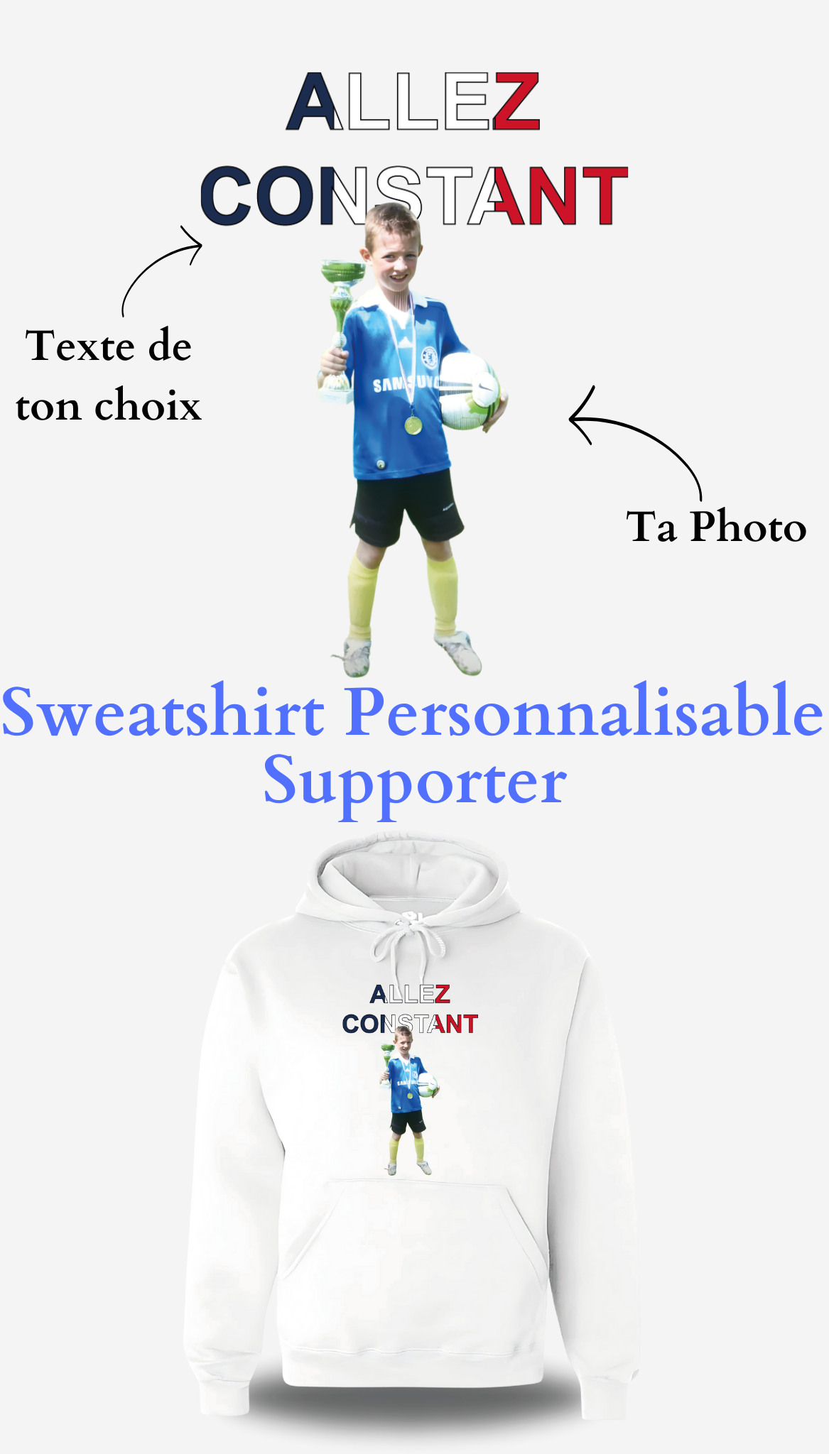 Sweatshirt Fan personnalisable photo + texte "allez (nom de ton choix)"
