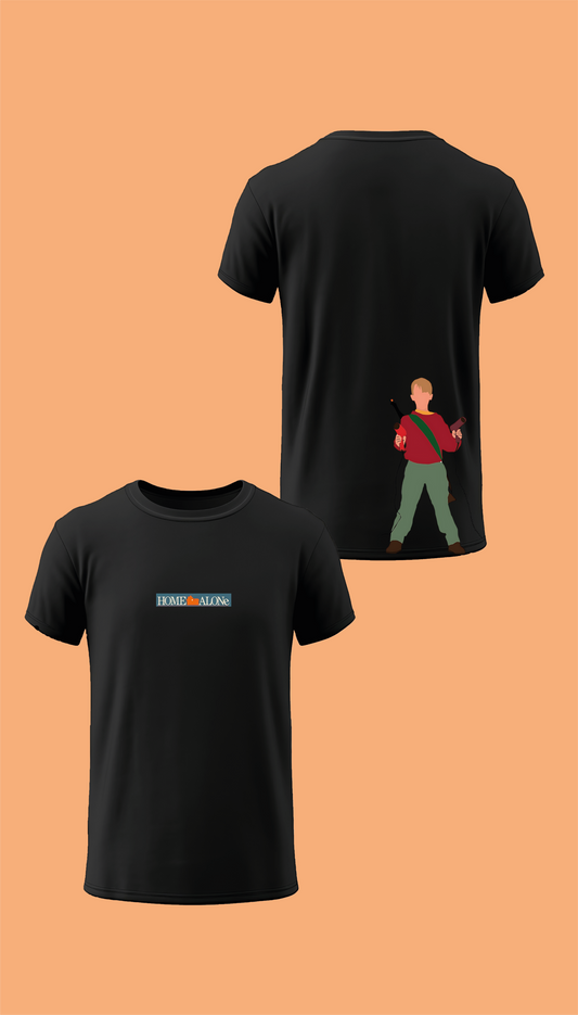 T-shirt noir « Maman j'ai raté l'avion » vu de face et de dos, design film et streetwear