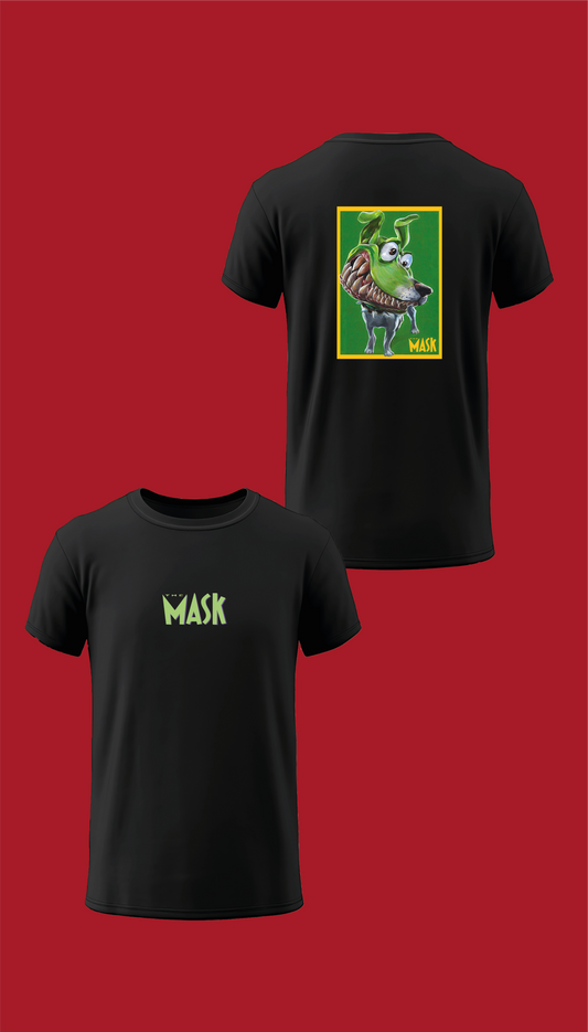 T-shirt noir « The Mask - Milo (chien) » vu de face et de dos, design cartoon et film