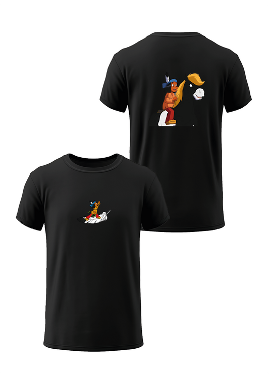 T-shirt noir « YAKARI » vu de face et de dos, design cartoon et film