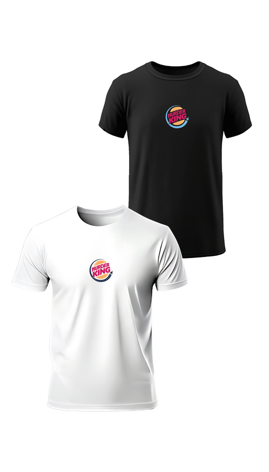 T-shirt « Burger King » en blanc et noir, vus de face, design humour