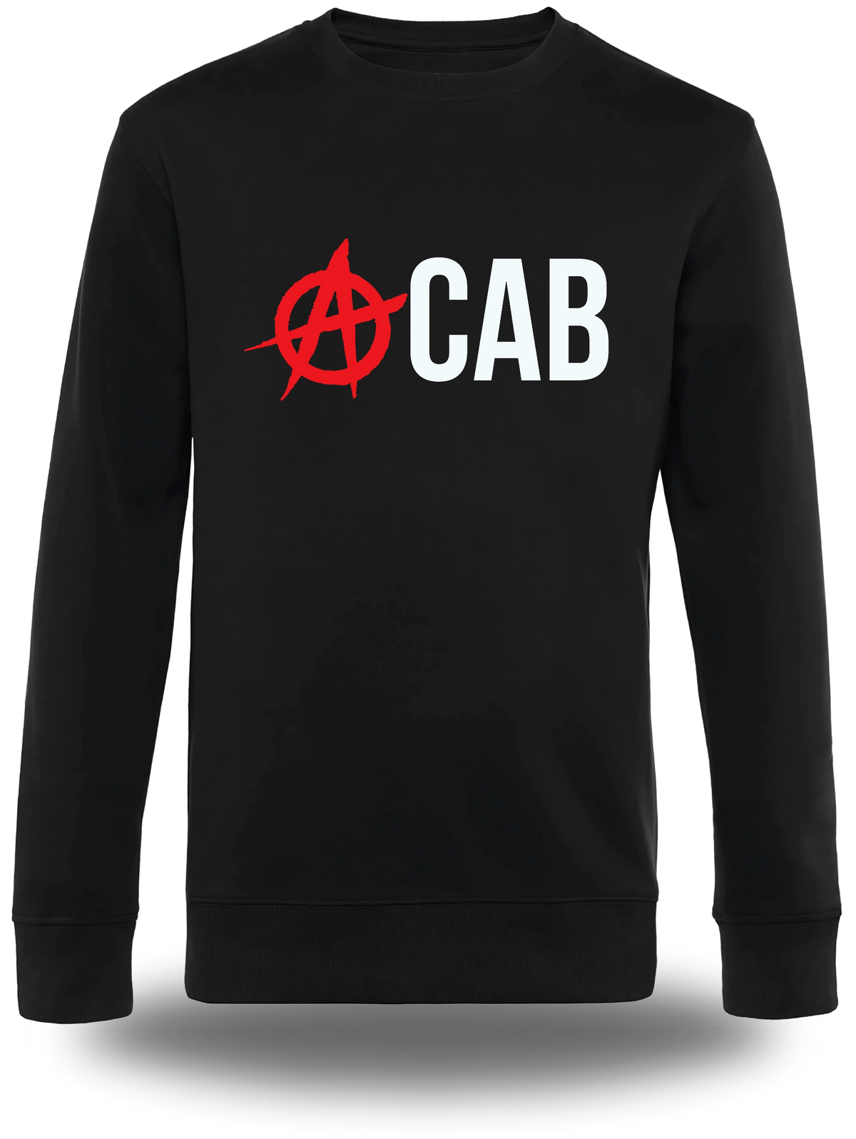 Pull col rond noir « ACAB Anarchique » vu de face, design politique et manifestation