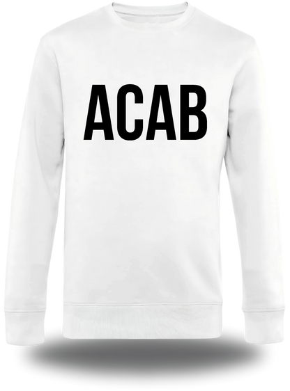 Pull col rond blanc « ACAB - All cops are Bastards » vu de face, design politique et révolution