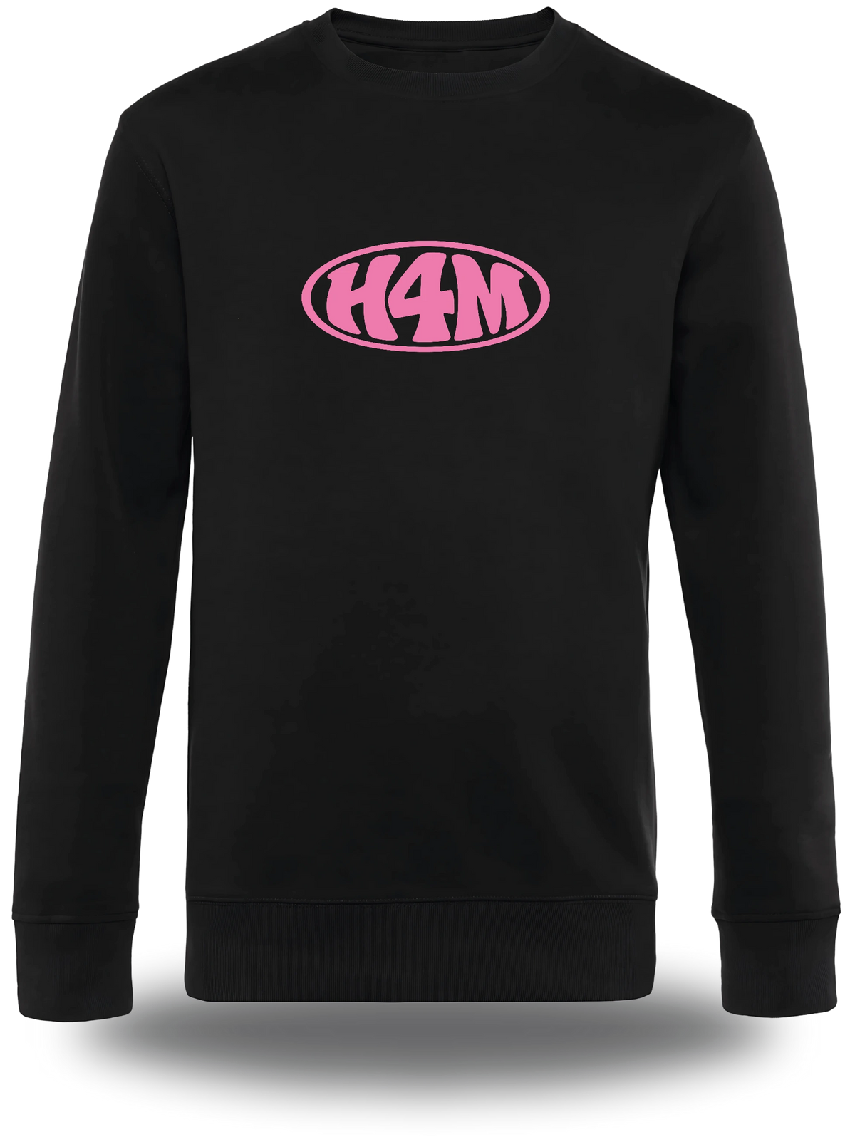 Pull col rond noir « H4M » vu de face, design internet et Humour