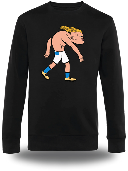Pull col rond noir Haaland vu de face, design sport, football, Sweatshirt Haaland, vrais