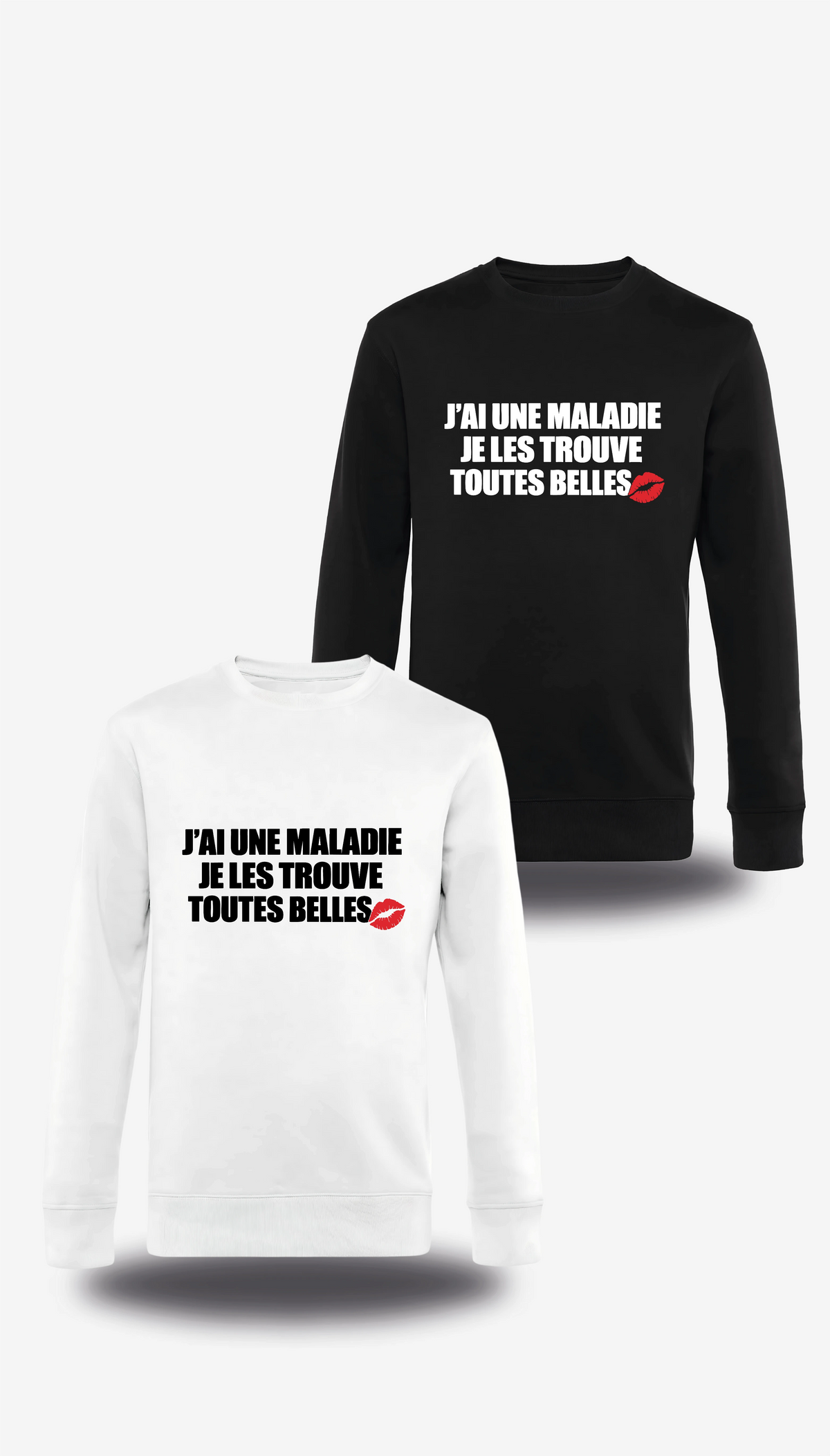 Pull col rond Je Les Trouves Toutes Belles en blanc et noir, vus de face, design humour, humour beauf, musique, sexy nana