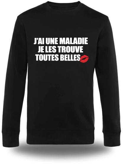 Pull col rond noir Je Les Trouves Toutes Belles vu de face, design humour, humour beauf, musique, sexy nana