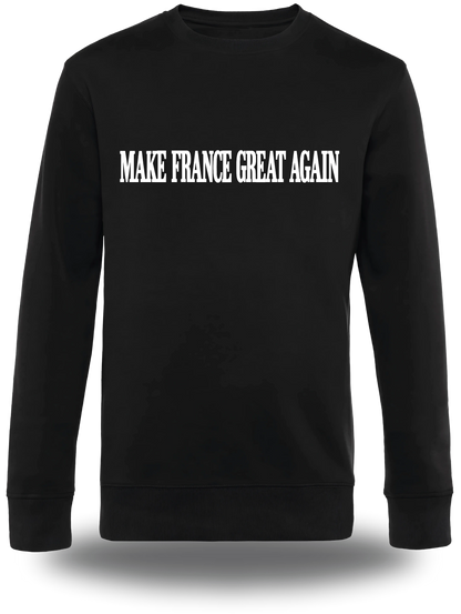 Pull col rond noir Make France Great Again vu de face, design politique, punch, election, great again