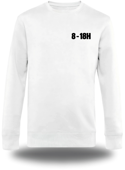 Pull col rond blanc Manifestation Lycée 8h 18h Plus Le Temps De Se Br vu de face, design humour, communauté, politique, punch