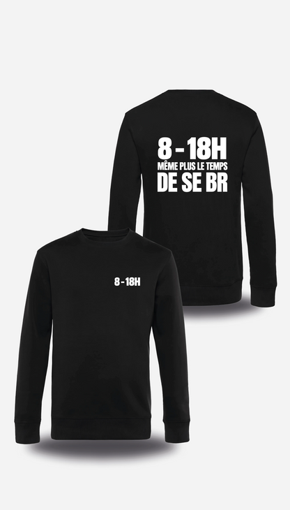 Pull col rond noir Manifestation Lycée 8h 18h Plus Le Temps De Se Br vu de face et de dos, design humour, communauté