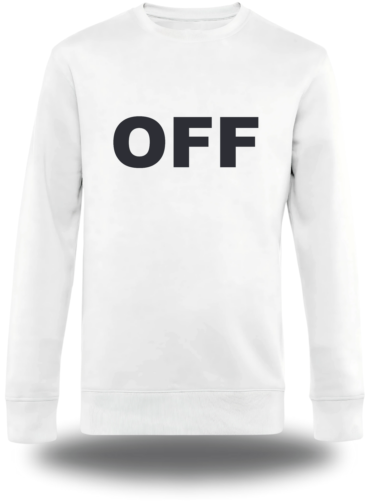 Pull col rond blanc Off vu de face, design humour, Pull Off, dimanches, famille