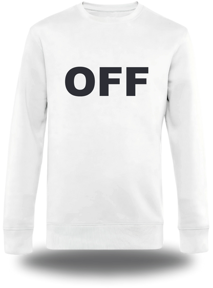 Pull col rond blanc Off vu de face, design humour, Pull Off, dimanches, famille