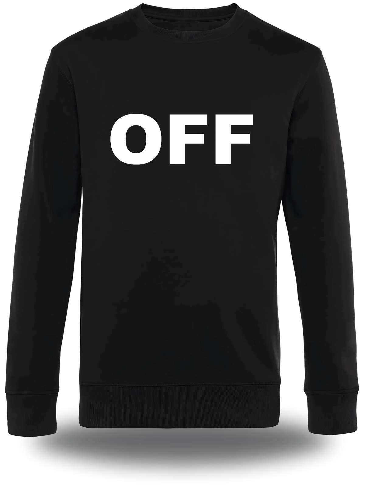 Pull col rond noir Off vu de face, design humour, Pull Off, dimanches, famille