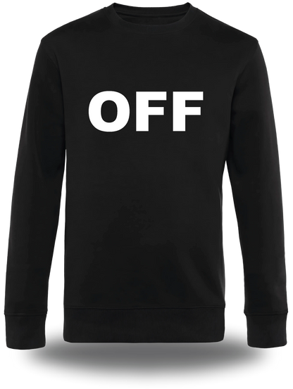 Pull col rond noir Off vu de face, design humour, Pull Off, dimanches, famille