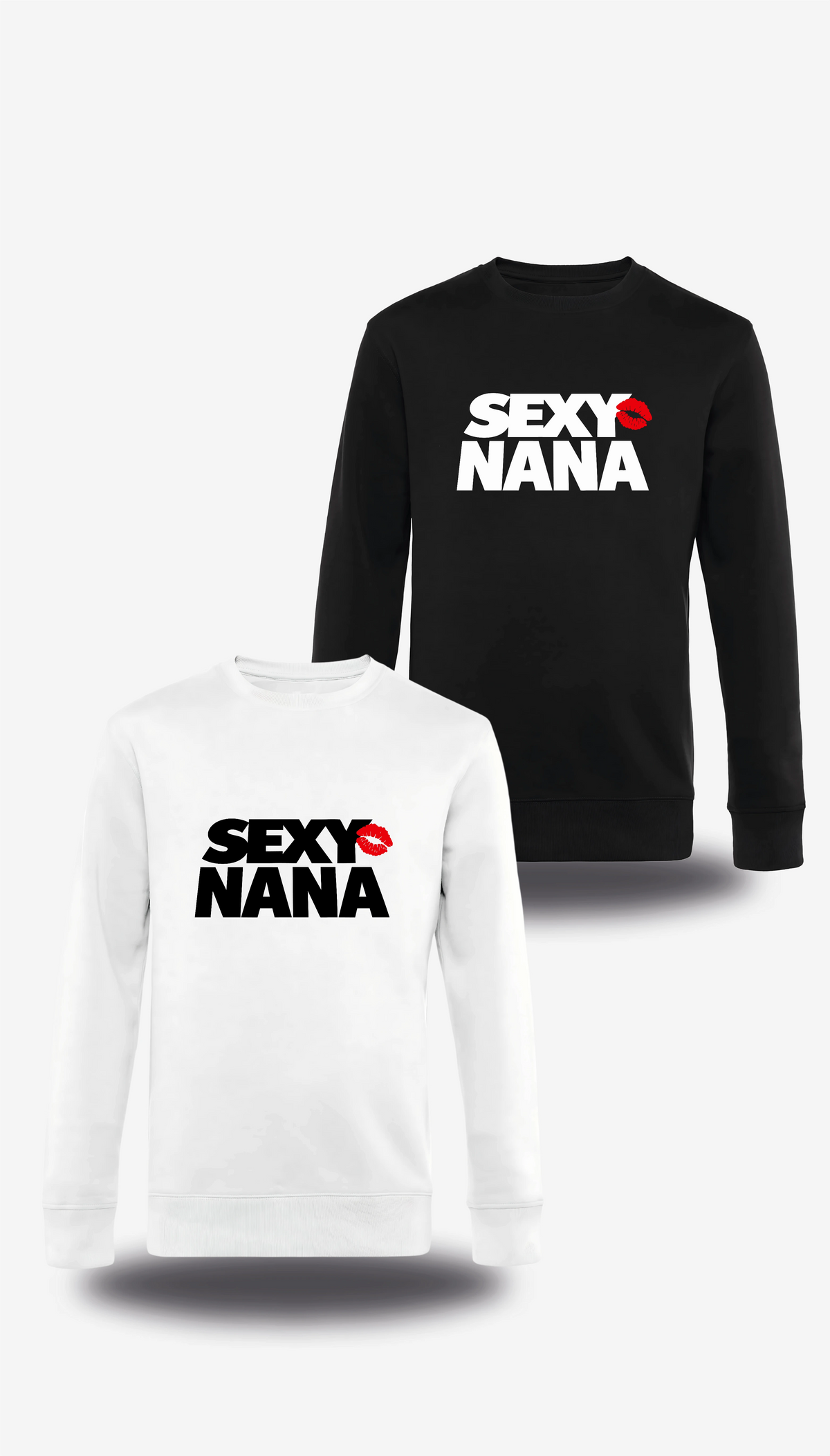 Pull col rond Sexy Nana en blanc et noir, vus de face, design humour beauf, punch, musique, Sweatshirt Sexy Nana