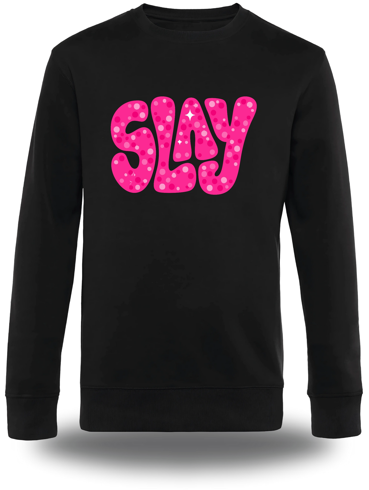 Pull col rond noir Slay Rose vu de face, design humour, Slay Rose, assument