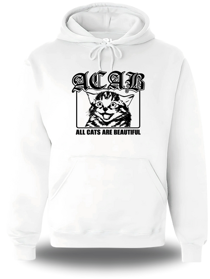 Sweatshirt à capuche blanc « ACAB All Cats Are Beautiful » vu de face, design politique et communauté