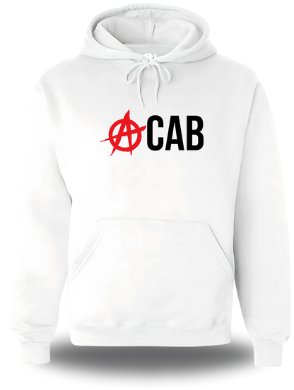 Sweatshirt à capuche blanc « ACAB Anarchique » vu de face, design politique et manifestation